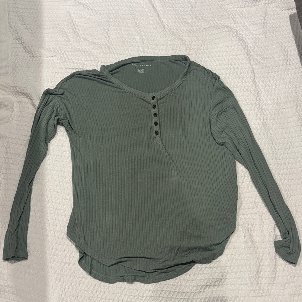 American Eagle Outfitters Ribbed Long Sleeve Top - Olive